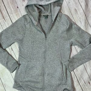 Women’s Med Eddie Bauer Gray Fleece Slim Fit Performance Jacket Athletic Zip Up